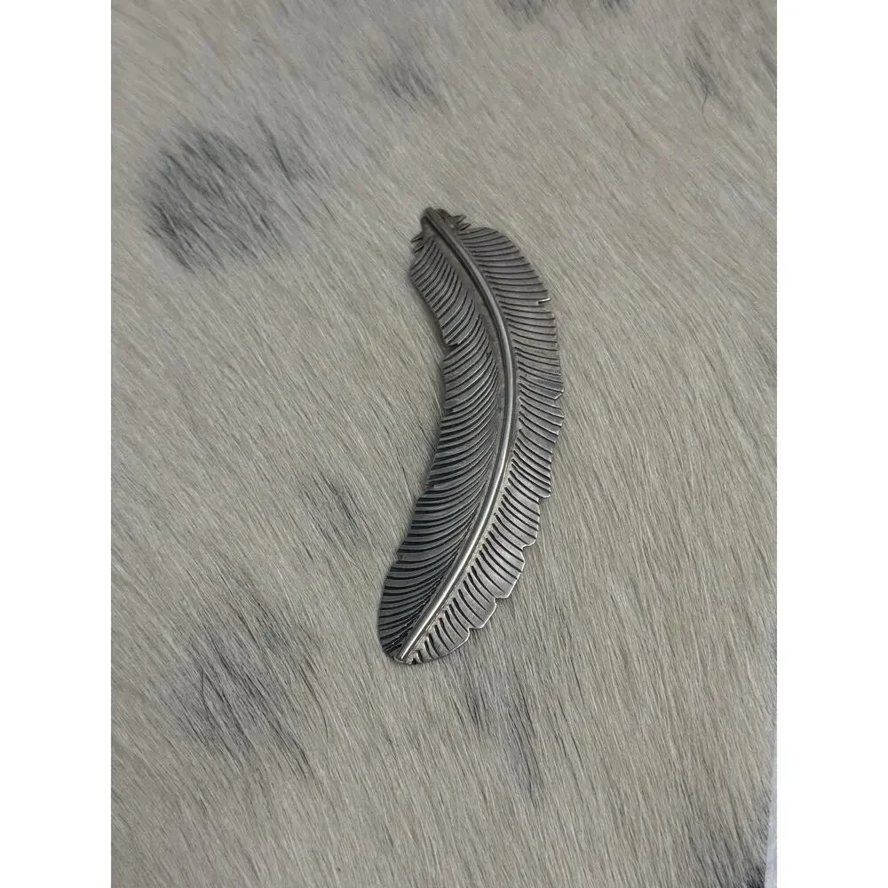 Vintage 3.5” Lorencita Garcia Santo Domingo Sterling Silver Feather Pin Brooch